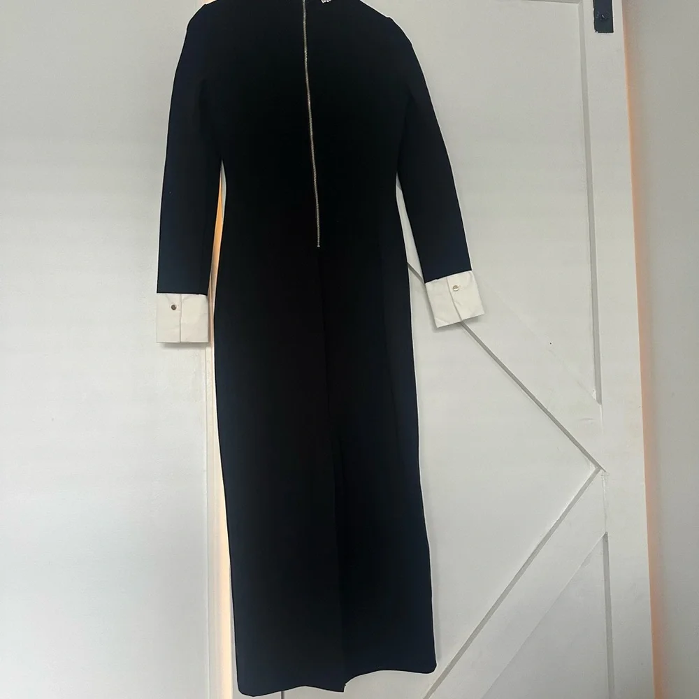 Karen Millen Black Sheath Dress with Mock Neck and Cuffed Sleeves - Picture 2 of 5